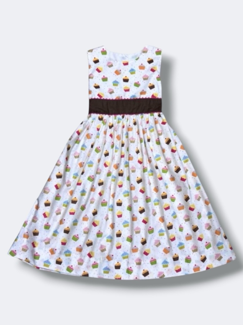 Le Za Me Dress Girls 6X White Cupcake Print Bow Back Party Birthday